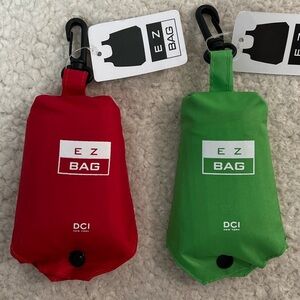 DCI EZ Reusable Green and Red Nylon Grocery Tote Bag w/Carabiner